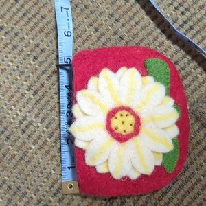 Nepal felted wool flower coin purse